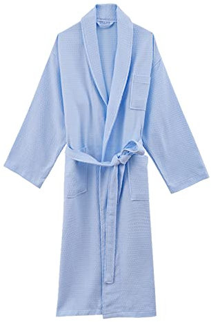 Handtuchkleid Damen All Cotton Four Season verlängerter Bienenstock-Bademantel-Bademantel-Nachthemd-Hausbekleidungs-Paar-Hotel Bademantel Für Damen Bademäntel Für Frauen Frottee (Light Blue, L)