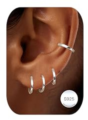 BVLAGIDA 4 Paar Kleine Creolen Silber 925 für Damen Hypoallergen Helix Piercings Creolen Silber Gold Ohrringe Set für Mehrere Piercings 6/8/10/12MM