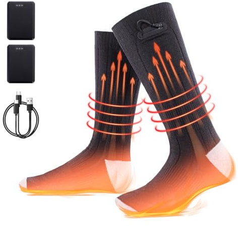 Todeco Chaussette chauffante Chaussettes Chauffantes Homme Femme, 2x5000 mAh Rechargeable Batteries, avec 3 Niveaux de Température, Chauffe Pied pour Le Ski Chasse Randonnée