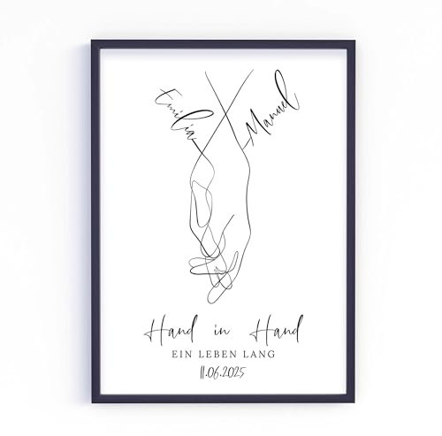 Geschenk zur Hochzeit | Hochzeitsgeschenk Hochzeitstag Jahrestag Valentinstag Jubiläum Brautpaar | personalisiert | Hand in Hand Poster