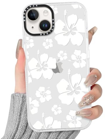 Yoedge Transparent HandyHülle für iPhone 14/iPhone 13 Hülle, Aesthetic Blumen Muster Niedlich Flower Design Mädchen Geschenk Schutzhülle, Silikon Harter PC-Rückseite Case Cover für iPhone13 6,1,Weiß