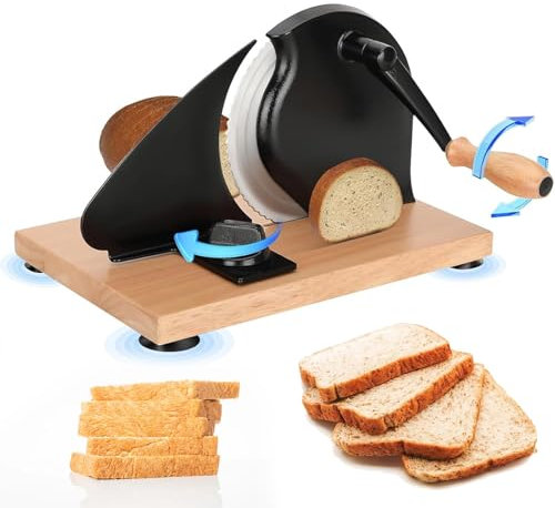 Manuelle Brotschneidemaschine mit Handkurbel, Einstellbarer Dicke & Edelstahlklinge - Stabiler Saugfuß für Sauerteig, Sandwichbrot - Leicht zu reinigen, für den privaten und gewerblichen Gebrauch