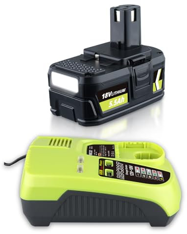 5.5Ah P108 Replacement for Ryobi Battery 18V with P117 12-18V 3.0Ah USB Port Charger Compatible with Ryobi 18V Battery RB18L50 RB18L40 P102 P103 P107 P109