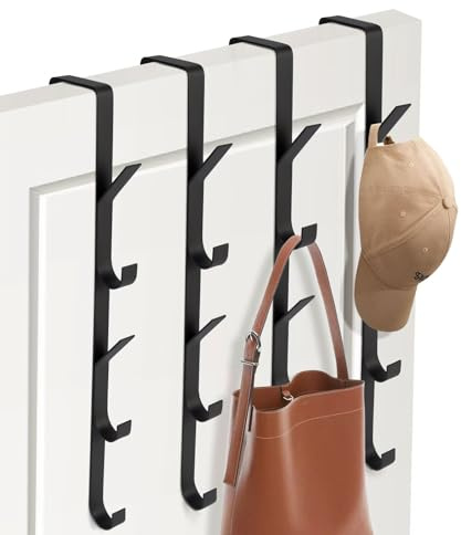Tahbarshi Türgarderobe, 4 Stück x 5 Haken, Edelstahl Türhakenleiste zum Einhängen universell vertikaler Türhaken, Handtuchhalter über der Tür, Edelstahl für Kleidung, Handtücher, Bademäntel (Schwarz)