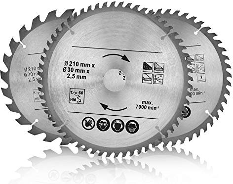 Ejoyous Circular Saw Blade, Thin Kerf TCT Wood Cutting Disc for Workshop Carpentry Carbide Alloy Red 210mm 30mm Bore 24T 48T 60T 3 Pack