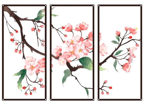 Resama 3 Pcs Black Metal Flower Wall Art - Minimalist Floral Sculpture, Modern Aesthetic Decor for Bedroom, Living Room, Bathroom & Office, Ink-style Begonia Flowers Hanging Decoration (28x17in)