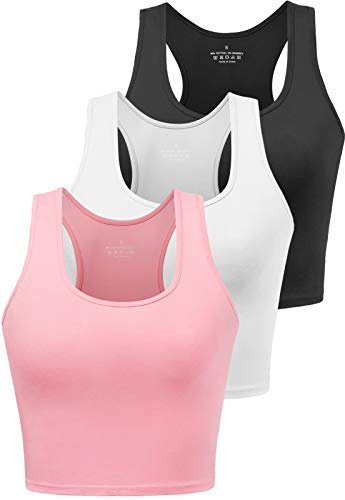 BryticFlow Damen Crop Top 3er Pack – Baumwolle Sportshirt mit Racerback Yoga Gym