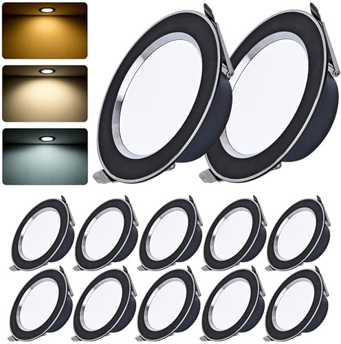 Led Spots 230V Einbaustrahler Deckenspots Deckenleuchte Badezimmer Decken Flach Schwarz Deckeneinbaustrahler Einbau 7W IP44 Φ70-90mm Einbauspot Einbauleuchte Einbaulampen Für Küche Wohnzimmer (12er)