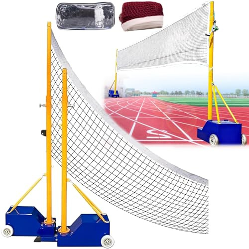 XifeZylith Volleyballpfosten & Badmintonnetz Zum Aufstellen, 2-in-1 Höhenverstellbar (1.52m-2.10m) Volleyball-netzstangen Volleyball Pfosten Inkl Robustem Fuß & Transportrad Für Garten Strand Outdoor