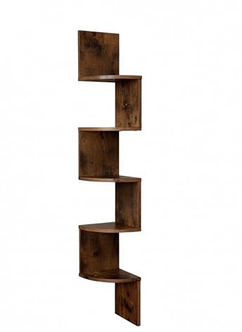 Relaxdays Eckregal, HxBxT: 125 x 20 x 20 cm, 5 Etagen, MDF, braun | Zickzack-Design, Wandregal Ecke, Bücherregal hängend