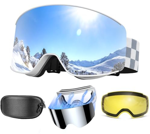 OTG skidglasögon för kvinnor och män, snowboardglasögon med 2 utbytbara magnetiska linser, imfria UV-skyddsglasögon för män, kvinnor, tonåringar, skidåkning och snowboard