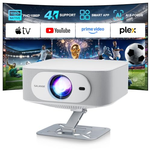 Salange Beamer Unterstützt 4K [Native 1080P |Integrierte App| Android 14] | Smart Beamer mit WiFi6 und Bluetooth 5.4, Garten Projektor Tragbarer Elektronischer Fokus & Auto Korrektur Heimkino 180°Dreh