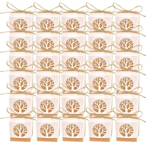 HAPZUR Scatoline Albero della Vita, 30 Pezzi/Set, Decorazione Angelo Custode, Cresima Matrimonio, Portaconfetti e Segnaposto in Carta Kraft per Caramelle, Comunione Bambino