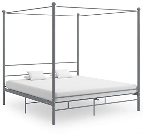 zylophax Himmelbett Grau Metallbett 200x200 cm pulverbeschichtetes Bettgestell mit Lattenrost Familienbett Rahmen für Schlafzimmer Privatsphäre und Komfort