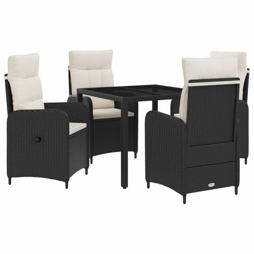 vidaXL Outdoortisch-Set 5 pcs Schwarz und Cremeweiß 90 x 90 x 75 cm, Stilvolles, modernes Essset für draußen, wetterfest, perfekt für Partys im Garten, Balkon oder beim Essen im Freien