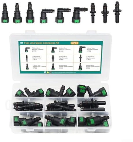 Lot de 30 connecteurs rapides pour tuyau de carburant en nylon ID de 8 mm avec coude droit et raccords mâles en tailles SAE 7,89 mm 9,49 mm 9,89 mm Noir pour kits de réparation automobile