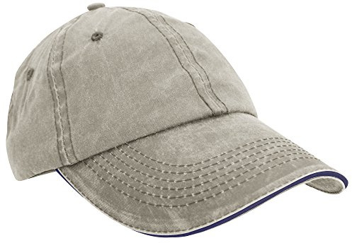 Result Washed Fine Line Cotton Baseball Cap with Sandwich Peak (One Size) (Putty/Navy)
