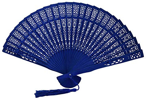 Wooden Hand Fans Colour Dyed Spray Painted Natural Wood (Dark Blue)