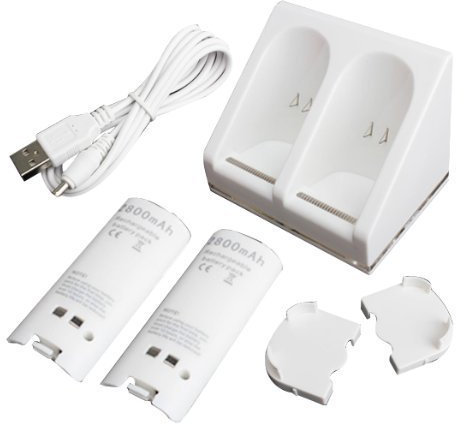 Estacion De Carga para 2 Mandos Compatible con Nintendo Wii con 2 Baterías 2800mAh Cargador
