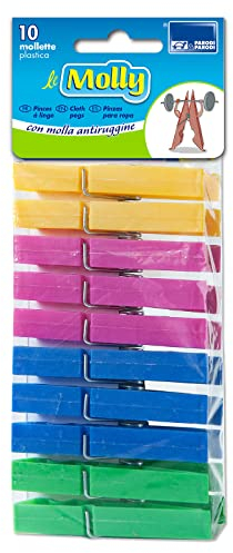PARODI & PARODI- Molly Mollette per Bucato, Pinze per Bucato con Molla Antiruggine Extraforte, Colori Assortiti, Confezione da 10pz