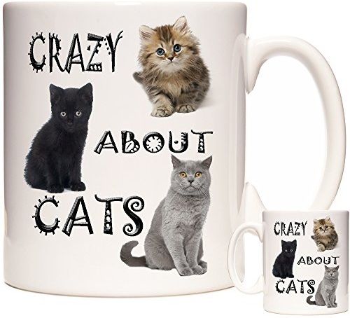KAZMUGZ Crazy About Cats, Cat Mug. Dishwasher and Microwave Safe.