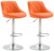 CLP 2er Set Barhocker Lazio Mit Kunstlederbezug I Höhenverstellbarer Und Drehbarer Hocker Mit Fußstütze In Chrom-Optik, Farbe:orange