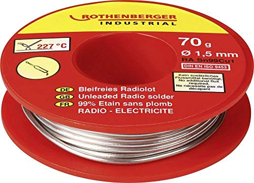 ROTHENBERGER Industrial Bleifreies Radiolot 70g | für elektronische Bauteile | Zusammensetzung: Zinn 99%, Kupfer 1% | 1000002351