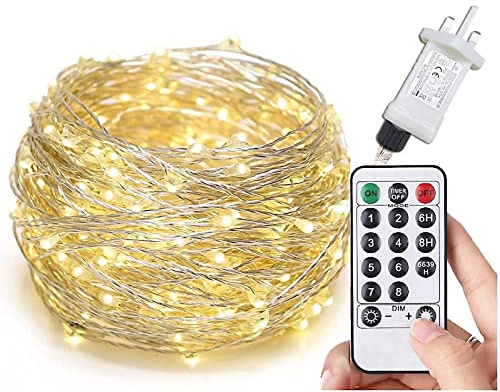 Gresonic Fairy Lights Plug in 200LED 20ft/66m Warm White 8 Modes Mains Powered Timer with Remote Micro Copper Wire String Light Waterproof Indoor Outdoor Twinkle Decorations for Garden,Bedroom,Wedding