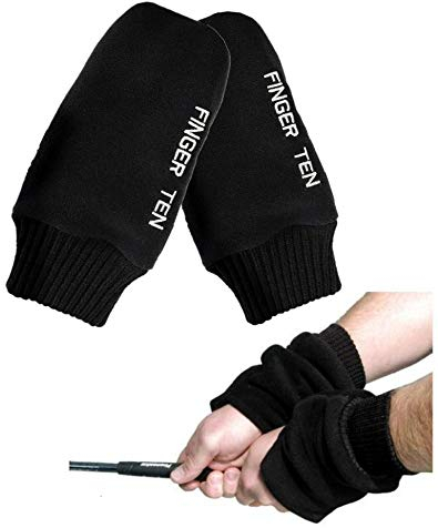 FINGER TEN Golfhandschuhe Herren Damen Winter Mitts Mitten Fäustling Warm Fleece im Paar Golf Handschuhe Nach Oben Ziehen Mit Weich Komfortabel (L,Schwarz)