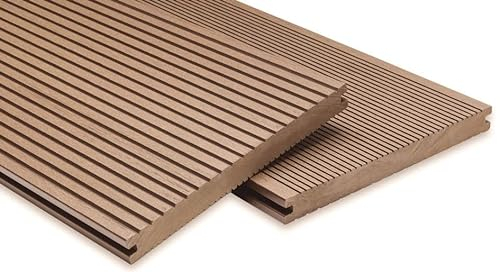 WPC Terrassendielen Breitdielen Massiv XL - Komplett-Set Hellbraun | 15m²(3m x 5m) | Boden-Fliesen + Unterkonstruktion & Clips | Balkon Boden-Belag + rutschfest + witterungsbeständig