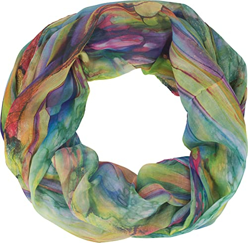 fashionchimp Loop Schlauchschal für Damen mit All-Over-Muster im Batik Style, Crash and Crinkle, Seide (Grün)