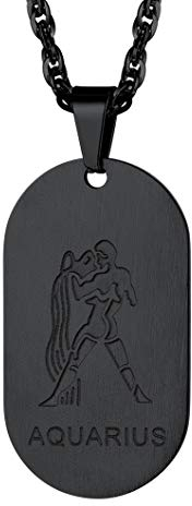 Richsteel Horoscope Leo Necklace Black Dog Tag Pendant Black Plated Stainless Steel Twelve Constellations Jewellery Leo Chain Zodiac Sign Necklace For Boys