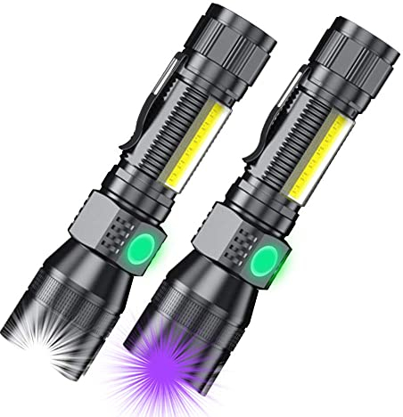 iToncs Black Light Rechargeable Torches, 3 in 1 UV Torches Super Bright Waterproof LED USB Torch with 7 Modes [2 Pack]
