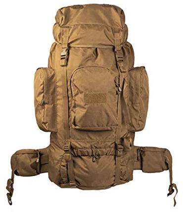 Mil-Tec Recom Rucksack (88L) • Großer Bundeswehr Rucksack mit Alurahmen • Wasserabweisender Wanderrucksack • Trekkingrucksack mit Regenhülle • Reiserucksack für Expeditionen • Coyote