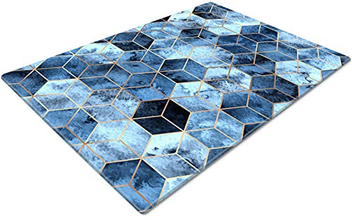 Chopping Boards | Glass Worktop Savers | Worktop Protectors Heat Resistant | Catering Chopping Boards | Chopping Boards Glass | Over The Sink Chopping Board | Large | Geometric Navy Blue