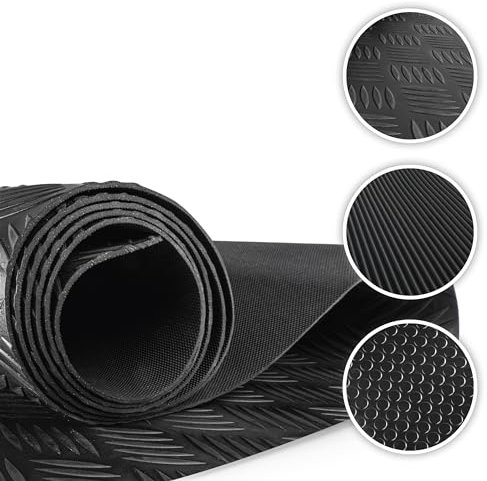 Walser Gummimatte Odin, zuschneidbare Gummimatten Boden 100x200 cm, Gummimatte Außenbereich, universal Gummi Schutzmatte für Garagen Boden, Werkstatt Boden, Outdoor, Gummimatte Meterware schwarz
