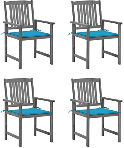 CHAHO Garten Essstühle mit Kissen 4 STK. Grau Massivholz Akazie,Regiestühle,Gartenstuhl,Gartensessel,Holzstuhl,eignet für Terrasse, Garten oder Wintergarten,Diverse Farben,61 x 57 x 92 cm