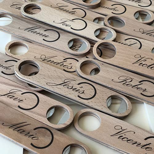 Uvimark - Detalles de Boda - Primera Comunión - 12 Abridores Personalizados, abrebotellas de madera - Regalos Personalizados - Regalos Originales y Publicitarios