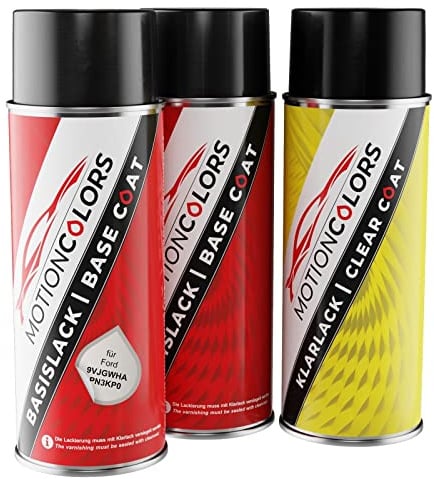 MOTIONCOLORS White Platinu. 9VJGWHA / PN3KP0 für Ford Lack Spraydosen +1K | Arktis-Weiss Metallic / White Platinum Metallic, Autolack, Set aus Grundlack + Basislack + Klarlack, Sprühdosen 400ml