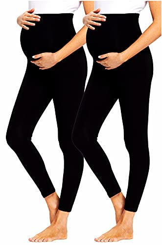 JMITHA 2-Pack Leggings Premaman Vita Alta Lunghi Pantacollant Gravidanza Basic Pantaloni Coprenti Elasticizzato Morbido Cotone Leggins Sportivi da Premaman