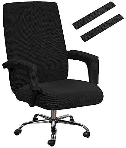 Bestenrose Bürostuhl Bezug Bürostuhlabdeckung für Die Sitzfläche Elastische Stuhlhussen mit Armlehne Hussen Bezüge Elastische Waschbar Stuhlhussen Set für Bürostuhl Computerstuhl (X-Large, Schwarz)