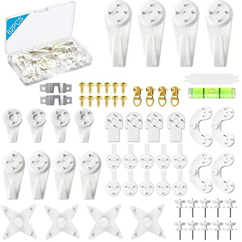 62 pezzi Gancio invisibile per quadri, Gancio di Plastic Gancetti per Quadri Ganci per Appendere Quadri