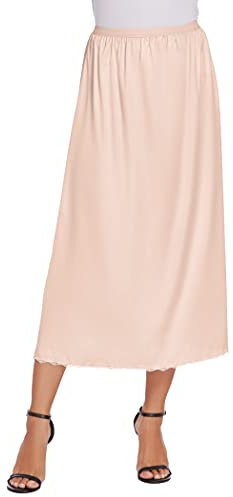 Avidlove Gonna Midi Donna Traspirante Mezza Gonna al Ginocchio Sottoveste Abito Gonna sottovestito Antistatico Elegante Sottogonna Abito da Notte Pizzo Rosa M
