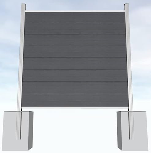 Gartenwelt Riegelsberger WPC Steckzaun Sichtschutz Zaun Gartenzaun co-extrudiert Komplettset | 1 Zaunelement 180x180cm basalt-grau + 2 Pfosten silber | zum Einbetonieren