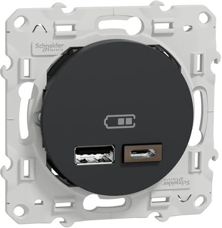 Schneider Electric - Odace - Toma USB doble - tipo A+C - Antracita - 5 Vcc - 2,4 A - S540401