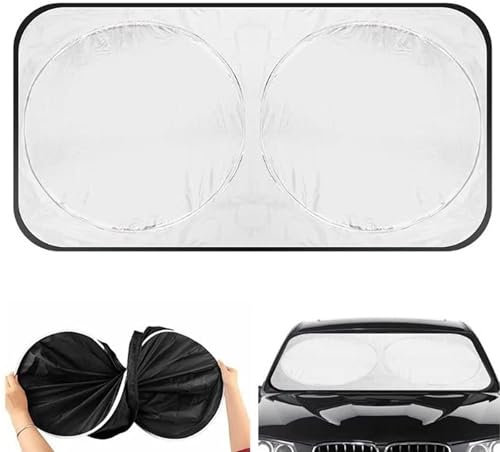 PLASTIFIC Universal Foldable Silver Car Windshield UV Visor Cover Front Rear Window Shade to Block UVR Keeping Your Vehicle Cooler (Silver With Pouch, 150 x 70cm)