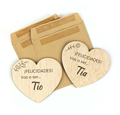 CONTRAXT Tarjetas anunciar embarazo madera. Ideas regalos originales Sorpresa anuncio embarazo Vas a ser Tia y Tio bebe regalo bautizo (Tios)