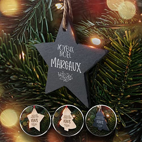 GRAVURE CONCEPT Personalisierte Weihnachtskugel aus Schiefer - Gravierte Weihnachtsdekoration mit personalisiertem Namen (Étoile Ardoise/Schiefer Stern)