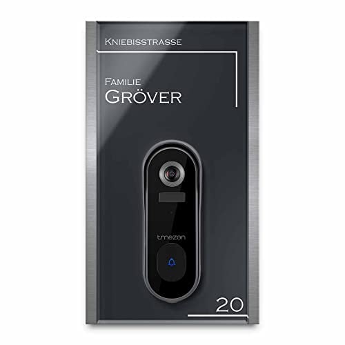 Edles Klingelschild für Tmezon Smart Home Video Türklingel - personalisiertes Namensschild aus Edelstahl und Acrylglas | kompatibel mit Tmezon Klingel - hochwertige Funkklingel Klingelplatte…