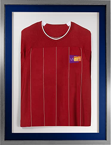 Vivarti DIY 3D Mounted Sports Shirt Display Silver Frame with Colour Mounts (Adult, 60 x 80cm - Silver Frame, Blue Mount, White Backing Card)